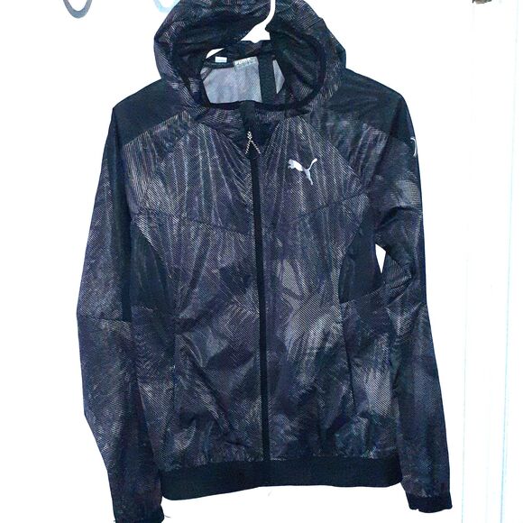 puma jacket mens S storm Cell Waterproof Zip Front Black Gray Track Jacket - Picture 1 of 8